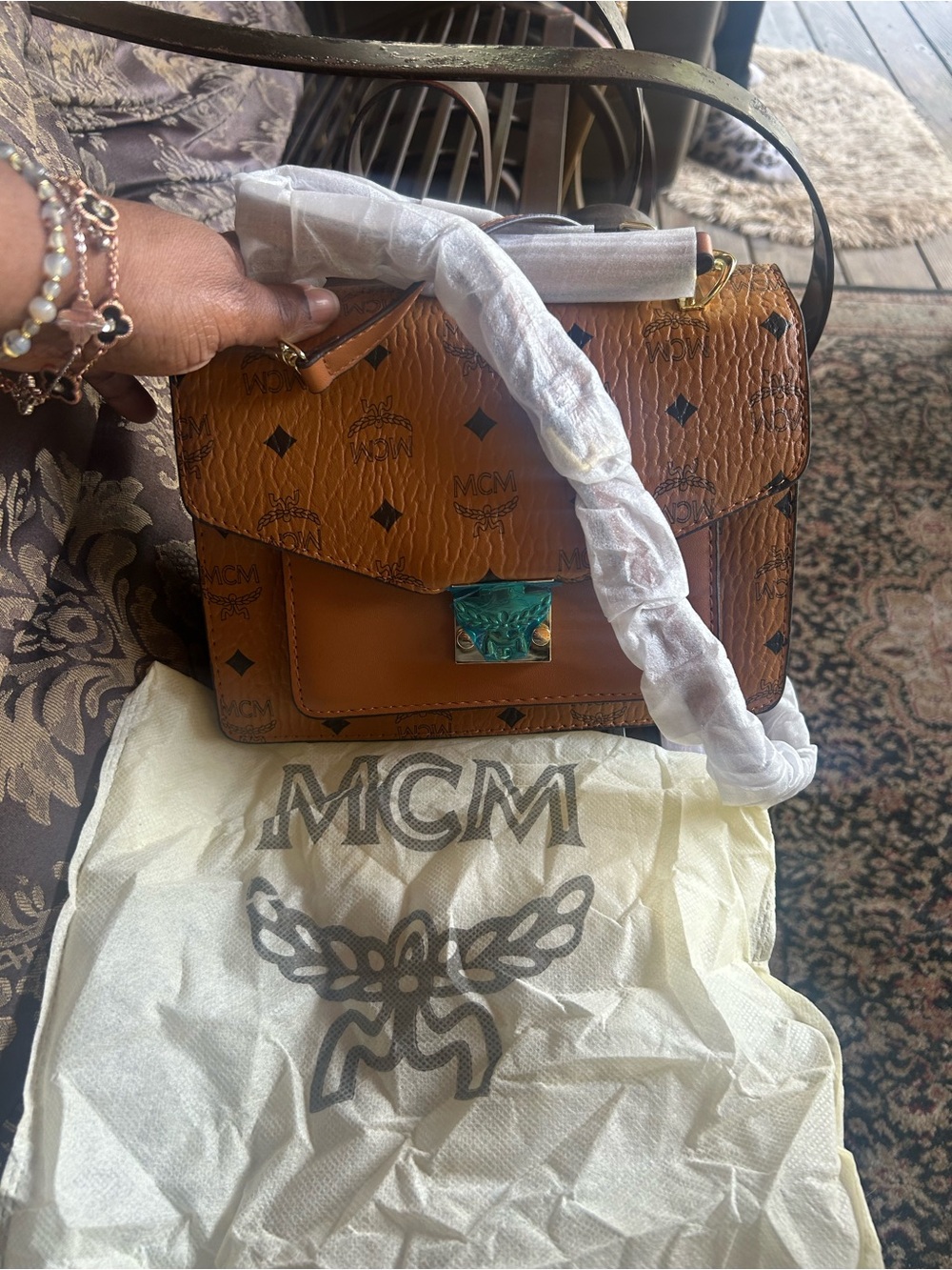 MCM Cognac/Black Visetos Leather Crossbody Bag